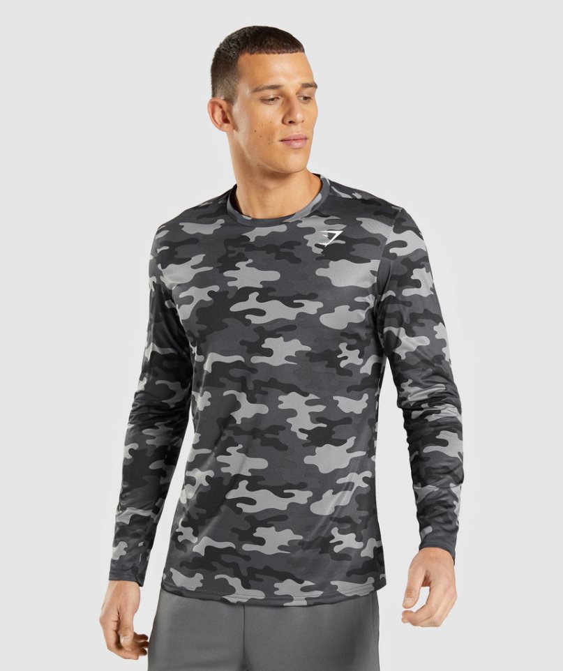 Men\'s Gymshark Arrival Long Sleeve T-Shirts Camo | NZ 7LSGZK